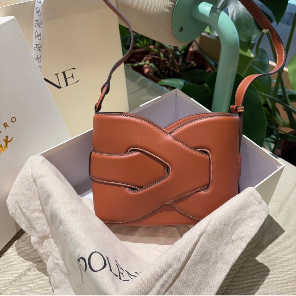 Polene Cognac Leather Sculpted Shoulder Bag